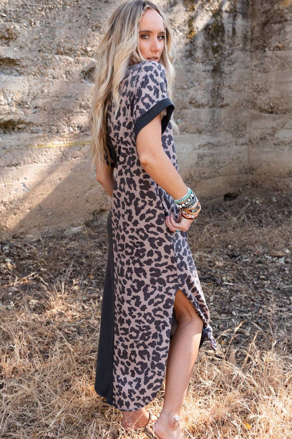 Contrast Leopard T-shirt Dress