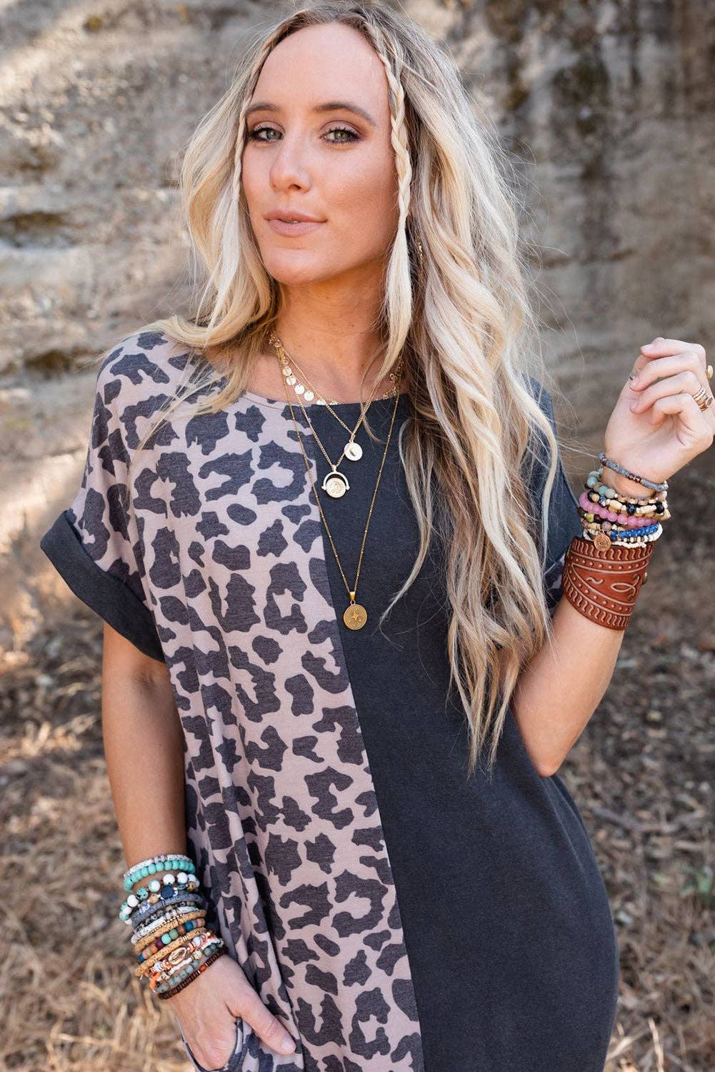 Contrast Leopard T-shirt Dress